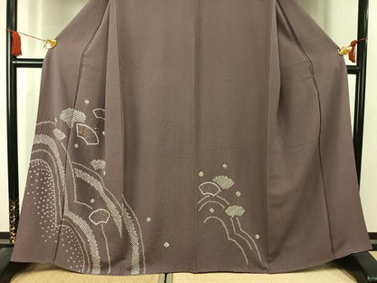 平和屋着物●訪問着　刺繍　絞り　地紙花文　金糸　反端付き　正絹　逸品　未使用　AABK1613fy