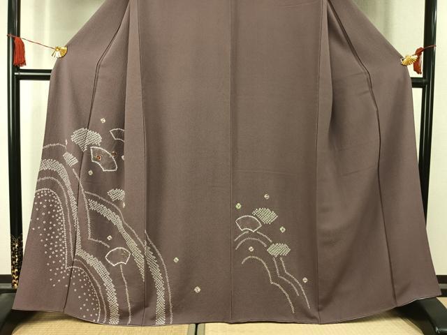 平和屋着物●訪問着　刺繍　絞り　地紙花文　金糸　反端付き　正絹　逸品　未使用　AABK1613fy