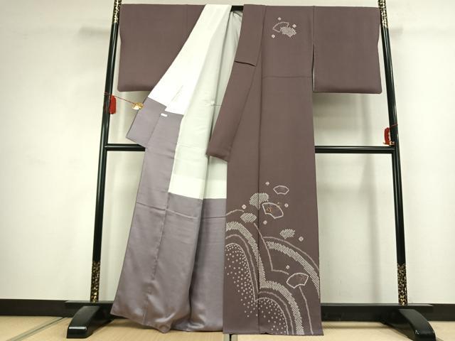 平和屋着物●訪問着　刺繍　絞り　地紙花文　金糸　反端付き　正絹　逸品　未使用　AABK1613fy