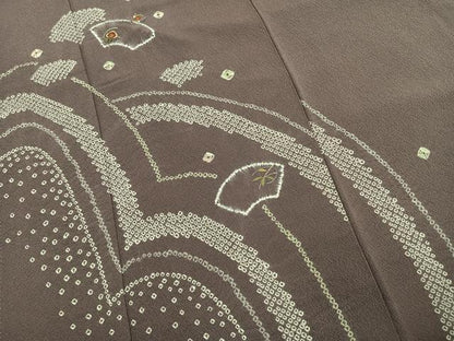 平和屋着物●訪問着　刺繍　絞り　地紙花文　金糸　反端付き　正絹　逸品　未使用　AABK1613fy