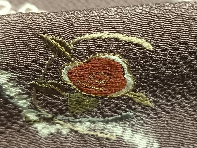 平和屋着物●訪問着　刺繍　絞り　地紙花文　金糸　反端付き　正絹　逸品　未使用　AABK1613fy