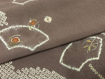 平和屋着物●訪問着　刺繍　絞り　地紙花文　金糸　反端付き　正絹　逸品　未使用　AABK1613fy