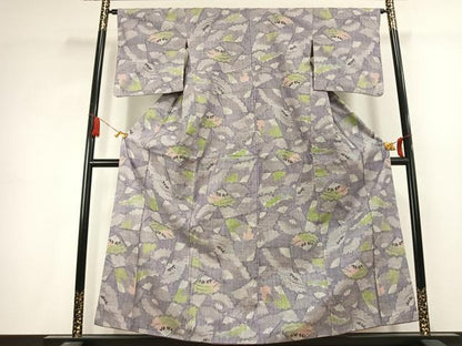 平和屋着物●本場結城紬　重要無形文化財　100亀甲　扇面文　モロ入り　正絹　逸品　AABK1615fy
