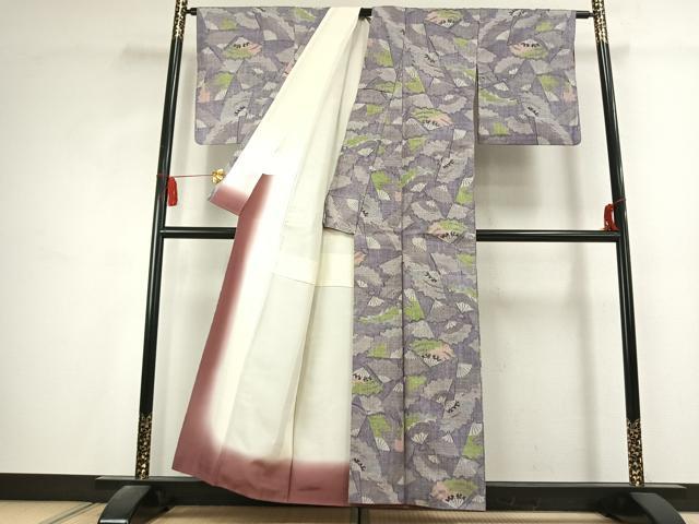 平和屋着物●本場結城紬　重要無形文化財　100亀甲　扇面文　モロ入り　正絹　逸品　AABK1615fy