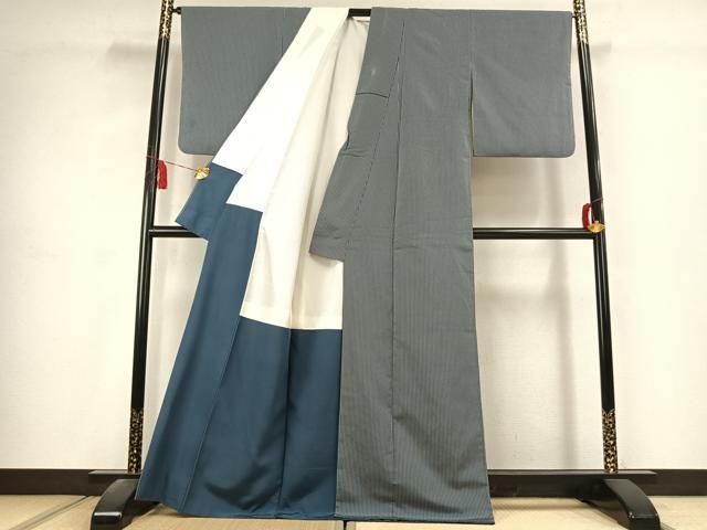 平和屋着物●上質な小紋　縞　正絹　逸品　AABK1616fy