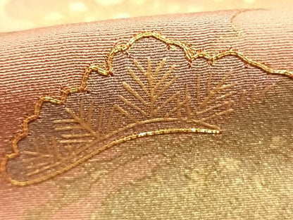 平和屋着物●訪問着　駒刺繍　風景松文　暈し染め　金銀彩　正絹　逸品　未使用　AABK1617fy