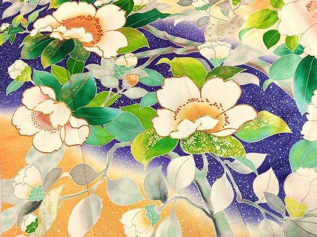 平和屋着物●豪華振袖　駒刺繍　枝花文　暈し染め　金彩　正絹　逸品　AABK1618fy
