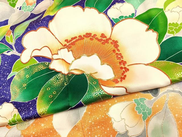 平和屋着物●豪華振袖　駒刺繍　枝花文　暈し染め　金彩　正絹　逸品　AABK1618fy