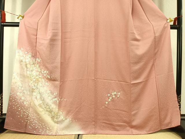 平和屋着物●訪問着　舞桜文　暈し染め　金彩　正絹　逸品　未使用　AABK1619fy