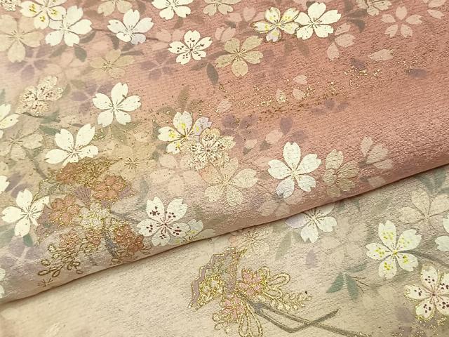 平和屋着物●訪問着　舞桜文　暈し染め　金彩　正絹　逸品　未使用　AABK1619fy
