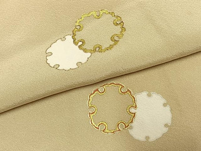 平和屋着物●訪問着　駒刺繍　雪輪重ね文　金彩　正絹　逸品　AABK1620fy