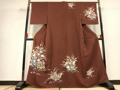 平和屋着物●訪問着　友禅　草花文　正絹　逸品　AABK1621fy