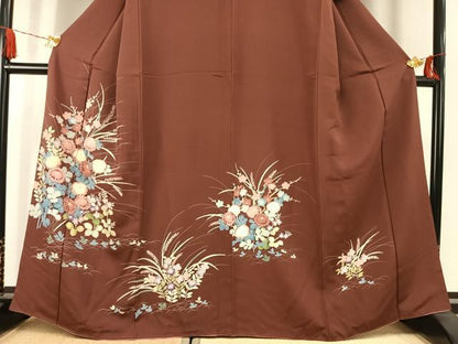 平和屋着物●訪問着　友禅　草花文　正絹　逸品　AABK1621fy