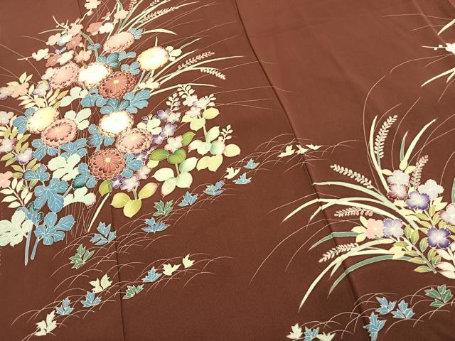 平和屋着物●訪問着　友禅　草花文　正絹　逸品　AABK1621fy