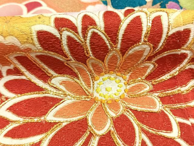 平和屋着物●豪華振袖　駒刺繍　草花文　暈し染め　金彩　銀通し地　正絹　逸品　AABK1622fy