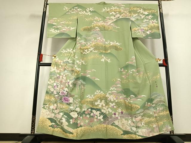 平和屋着物●西陣　京の名門　じゅらく謹製　帝王紫　訪問着　刺繍　風景花文　金糸　金彩　正絹　逸品　AABK1625fy