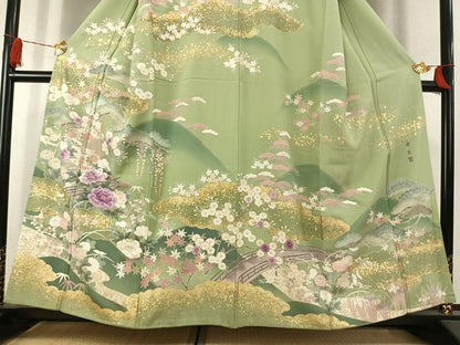 平和屋着物●西陣　京の名門　じゅらく謹製　帝王紫　訪問着　刺繍　風景花文　金糸　金彩　正絹　逸品　AABK1625fy