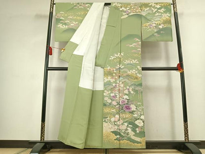 平和屋着物●西陣　京の名門　じゅらく謹製　帝王紫　訪問着　刺繍　風景花文　金糸　金彩　正絹　逸品　AABK1625fy