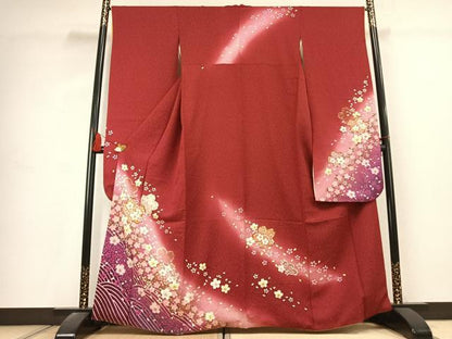 平和屋着物●豪華振袖　舞桜文　暈し染め　金彩　金通し地　正絹　逸品　AABK1627fy
