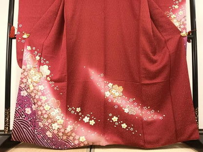 平和屋着物●豪華振袖　舞桜文　暈し染め　金彩　金通し地　正絹　逸品　AABK1627fy