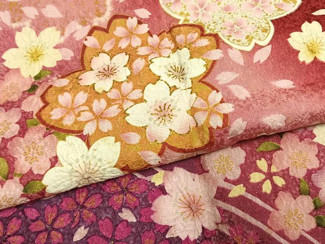 平和屋着物●豪華振袖　舞桜文　暈し染め　金彩　金通し地　正絹　逸品　AABK1627fy