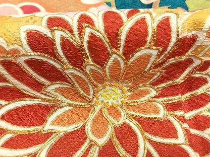 平和屋着物●豪華振袖　駒刺繍　草花文　暈し染め　金彩　銀通し地　正絹　逸品　AABK1628fy