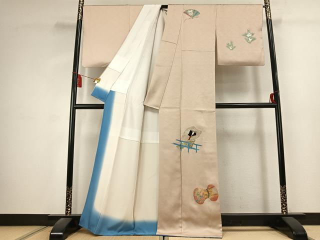 平和屋着物●京縫　月聖子　訪問着　駒刺繍　人物鼓文　金銀糸　金銀彩　正絹　逸品　AABK1629fy