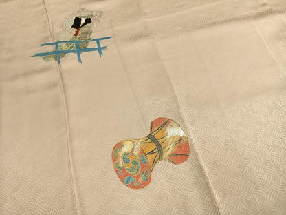 平和屋着物●京縫　月聖子　訪問着　駒刺繍　人物鼓文　金銀糸　金銀彩　正絹　逸品　AABK1629fy