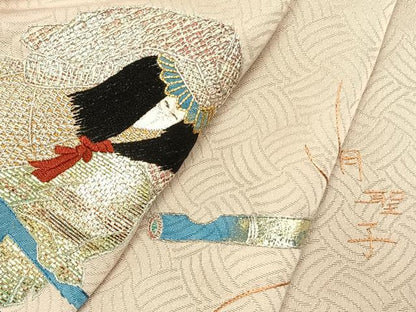 平和屋着物●京縫　月聖子　訪問着　駒刺繍　人物鼓文　金銀糸　金銀彩　正絹　逸品　AABK1629fy