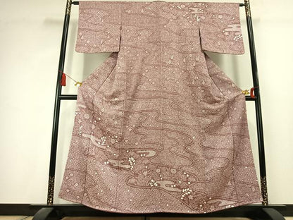 平和屋着物●訪問着　総絞り　草花文　正絹　逸品　未使用　AABK1631fy