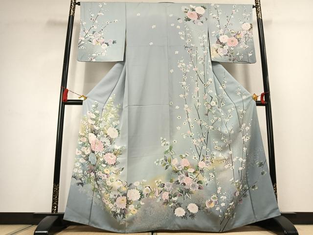 平和屋着物●訪問着　友禅　鴛鴦花文　暈し染め　金彩　正絹　逸品　AABK1632fy