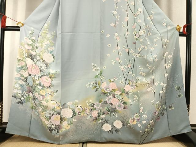 平和屋着物●訪問着　友禅　鴛鴦花文　暈し染め　金彩　正絹　逸品　AABK1632fy