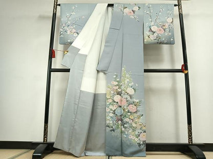 平和屋着物●訪問着　友禅　鴛鴦花文　暈し染め　金彩　正絹　逸品　AABK1632fy