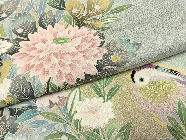 平和屋着物●訪問着　友禅　鴛鴦花文　暈し染め　金彩　正絹　逸品　AABK1632fy