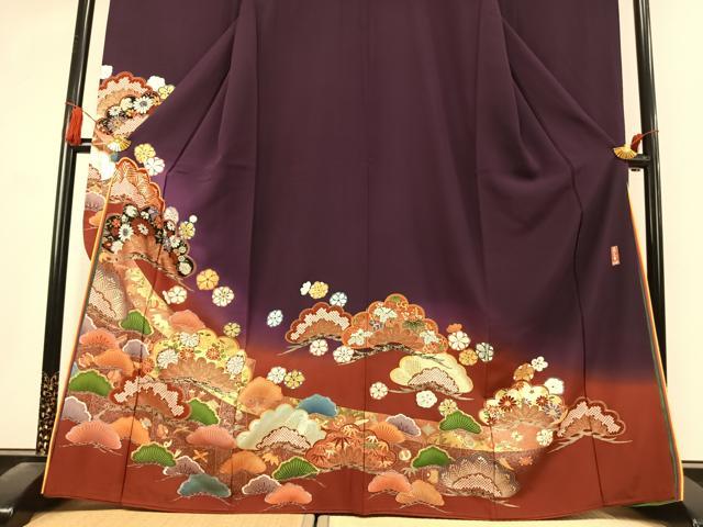 平和屋着物●豪華振袖　幾久重袖　松竹梅　暈し染め　金銀彩　正絹　逸品　AABK1633fy