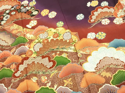 平和屋着物●豪華振袖　幾久重袖　松竹梅　暈し染め　金銀彩　正絹　逸品　AABK1633fy