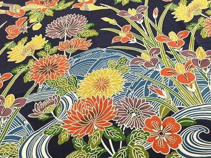 平和屋着物●豪華振袖　型染め　花鳥文　鬼しぼ縮緬　正絹　逸品　AABK1634fy