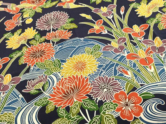 平和屋着物●豪華振袖　型染め　花鳥文　鬼しぼ縮緬　正絹　逸品　AABK1634fy
