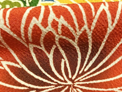 平和屋着物●豪華振袖　型染め　花鳥文　鬼しぼ縮緬　正絹　逸品　AABK1634fy