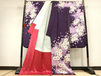 平和屋着物●豪華振袖　駒刺繍　花蝶文　暈し染め　金彩　正絹　逸品　AABK1639fy