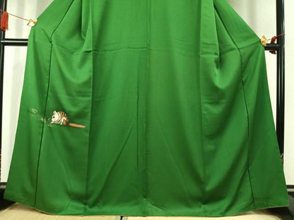 平和屋着物●色留訪問着　手描き　栗鼠　鶸萌黄色　正絹　逸品　AABK1649fy
