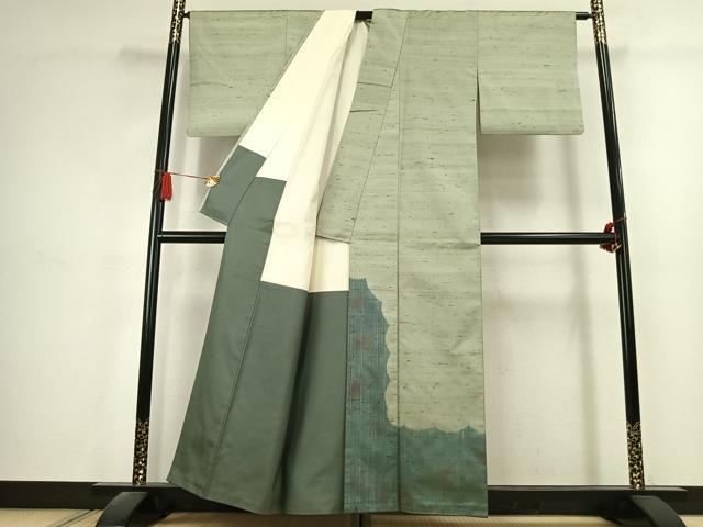 平和屋着物●訪問着　紬地　抽象文様　正絹　逸品　AABK1650fy