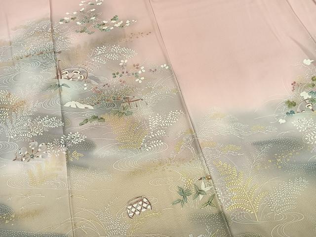 平和屋着物●訪問着　風景文　暈し染め　金彩　正絹　逸品　AABK1651fy