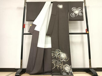 平和屋着物●訪問着　雪輪花文　蛍暈し　金銀彩　正絹　逸品　AABK1653fy