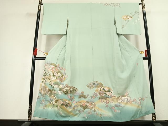 平和屋着物●訪問着 中国三大刺繍 汕頭刺繍 スワトウ刺繍 相良刺繍 総刺繍 作家物 地紙花文 暈し染め 金彩 正絹 逸品 AABK1659fy