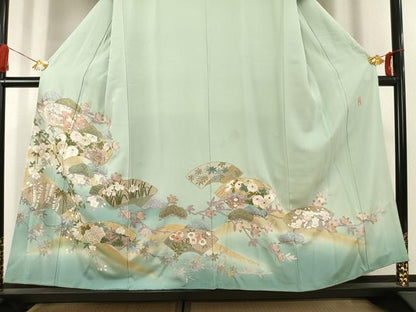 平和屋着物●訪問着 中国三大刺繍 汕頭刺繍 スワトウ刺繍 相良刺繍 総刺繍 作家物 地紙花文 暈し染め 金彩 正絹 逸品 AABK1659fy