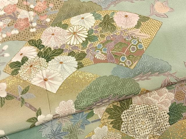 平和屋着物●訪問着 中国三大刺繍 汕頭刺繍 スワトウ刺繍 相良刺繍 総刺繍 作家物 地紙花文 暈し染め 金彩 正絹 逸品 AABK1659fy