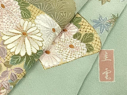 平和屋着物●訪問着 中国三大刺繍 汕頭刺繍 スワトウ刺繍 相良刺繍 総刺繍 作家物 地紙花文 暈し染め 金彩 正絹 逸品 AABK1659fy