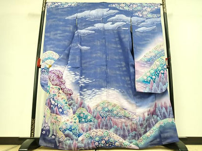 平和屋着物●豪華振袖　絞り　辻が花　暈し染め　金彩　銀通し地　京都きもの友禅扱い　正絹　逸品　AABK1660fy