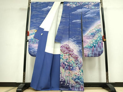 平和屋着物●豪華振袖　絞り　辻が花　暈し染め　金彩　銀通し地　京都きもの友禅扱い　正絹　逸品　AABK1660fy